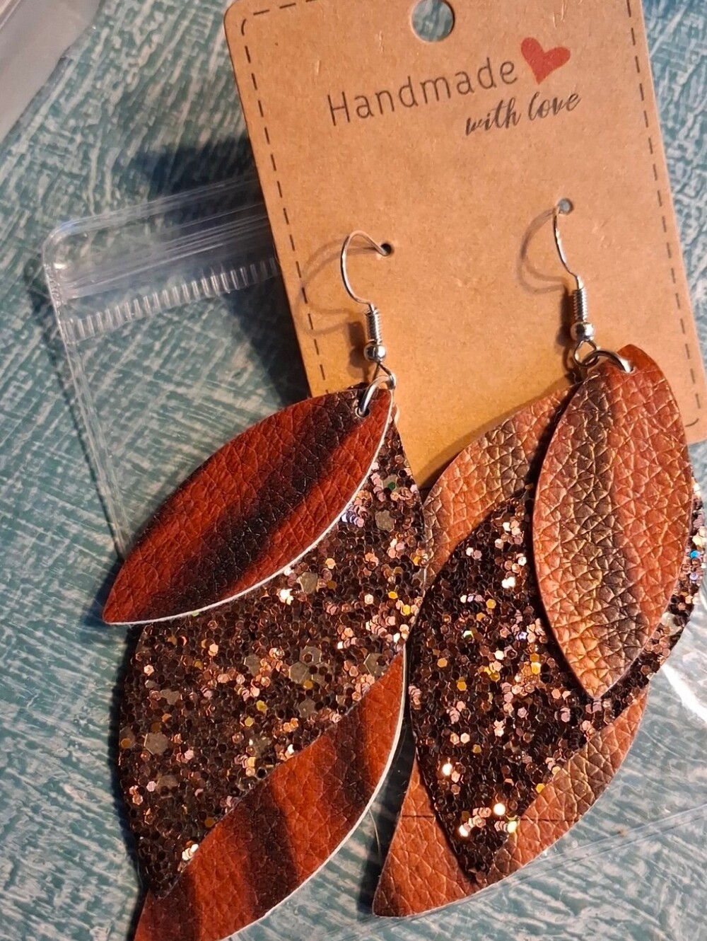$8 Each Or Bundle 5/$20 Handmade Dark Brown Glitter Leaf Dangle Earrings